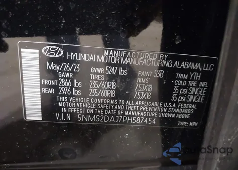 2023 Hyundai Santa Fe Sel из США, поврежденный, VIN 5NMS2DAJ7PH587454